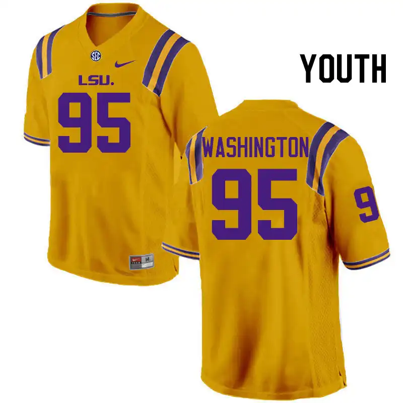 Youth LSU Tigers Shone Washington #95 Gold NCAA Football Jersey